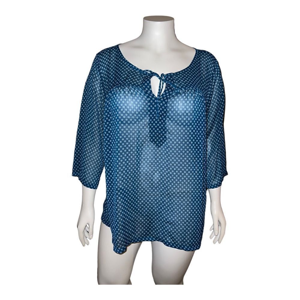 Old Navy Womens Blue Sheer Blouse 3/4 Sleeve Keyhole Plus Size 3X EUC